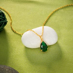 Ladies Fancy Teardrop Gold Plated Pendant With Chain