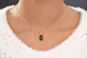 Ladies Fancy Teardrop Gold Plated Pendant With Chain
