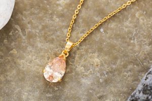 Ladies Fancy Teardrop Gold Plated Pendant With Chain