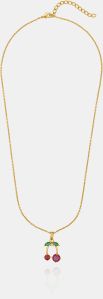 Ladies Cherry Design Gold Plated Pendant With Chain