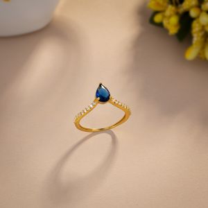Ladies Drop Blue Gold Plated Gemstone Ring
