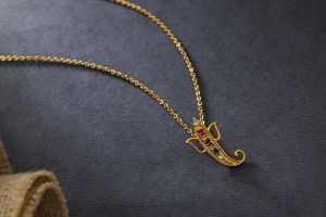 Ladies Blessing Ganesha Zircon Stone Gold Plated Pendant With Chain