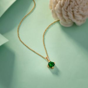 Ladies Stylish Emerald Gold Plated Pendant With Chain