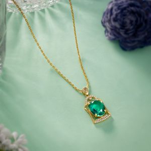 Ladies Designer Emerald Lantern Gold Plated Pendant With Chain