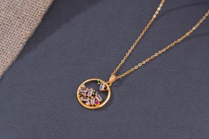 Ladies Celestial Circle Gold Plated Pendant With Chain