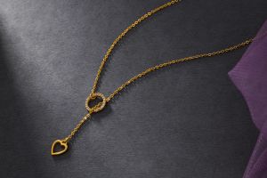 Ladies Designer Love Drop Gold Plated Pendant With Chain