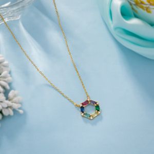 Ladies Prismatic Harmony Gold Plated Pendant With Chain