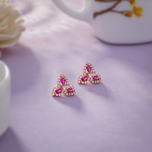 Ladies Designer Cubic Zirconia Stone Rose Gold Plated Earrings