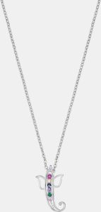 Ladies Silver Blessing Ganesha Multicolor Zircon Stone Pendant With Chain