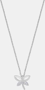 Ladies Butterfly Zirconia Stone German Silver Pendant With Chain