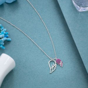 Ladies Silver Angels Heart Pendant With Chain