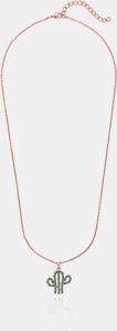 Ladies German Silver Rose Gold Plated Cactus Charm Pendant With Chain