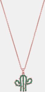 Ladies German Silver Rose Gold Plated Cactus Charm Pendant With Chain