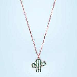 Ladies German Silver Rose Gold Plated Cactus Charm Pendant With Chain