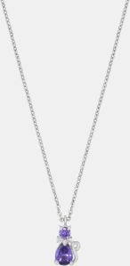 Ladies Elegant Cat-style Amethyst Gemstone Silver Pendant With Chain