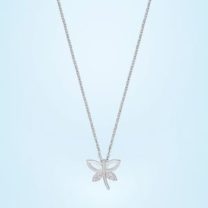 Ladies Butterfly Zirconia Stone German Silver Pendant With Chain
