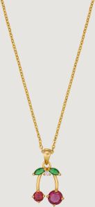 Ladies Cherry Design Gold Plated Pendant With Chain