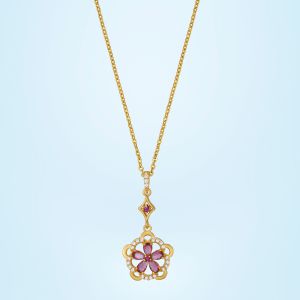 Ladies Elegant Blossom Gold Plated Pendant With Chain