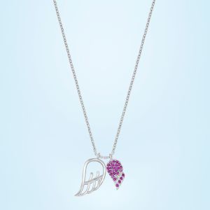 Ladies Silver Angels Heart Pendant With Chain
