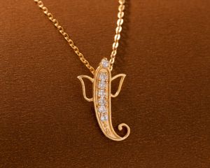 Ladies Blessing Ganesha Zircon Stone Gold Plated Pendant With Chain