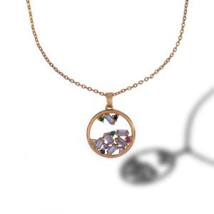 Ladies Celestial Circle Gold Plated Pendant With Chain
