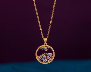 Ladies Celestial Circle Gold Plated Pendant With Chain