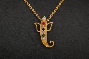 Ladies Blessing Ganesha Zircon Stone Gold Plated Pendant With Chain