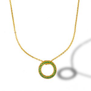 Ladies Circle Cubic Zirconia Gold Plated Pendant With Chain