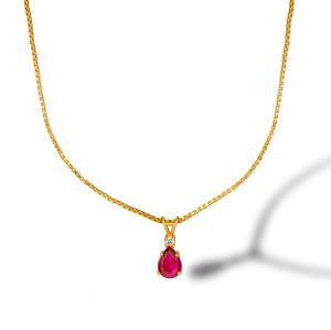 ladies ruby teardrop gold plated chain pendant