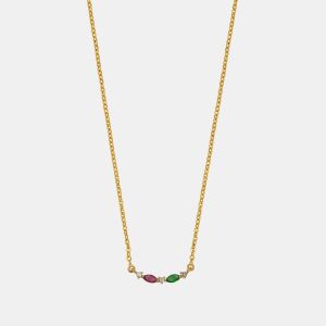 Ladies Gemstone Glow Gold Plated Pendant With Chain