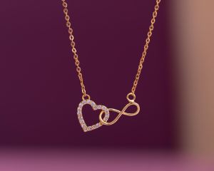 Ladies Infinity Heart Gold Plated Pendant  With Chain