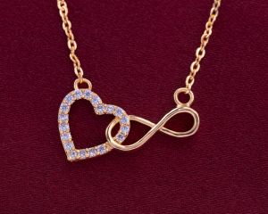 Ladies Infinity Heart Gold Plated Pendant  With Chain