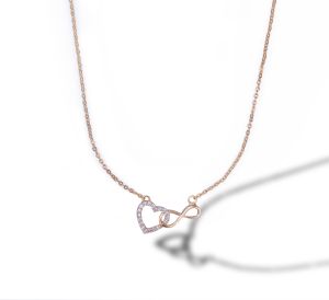 Ladies Infinity Heart Gold Plated Pendant  With Chain