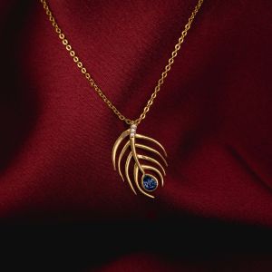 Ladies Peacock Feather Design Gold Plated Pendant With Chain