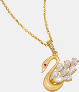 Ladies Graceful Swan Gold Plated Pendant With Chain