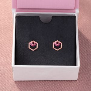 Ladies Modern Hexa Rose Gold Plated Earrings