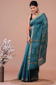 Bagru Hand Block Printed Maheshwari Silk Saree