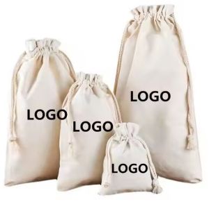 Customized Logo Recycled Natural Canvas Cotton Drawstring Bag Pouch