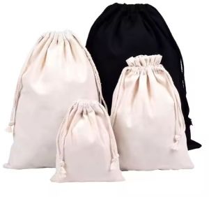 Customized Logo Recycled Natural Canvas Cotton Drawstring Bag Pouch