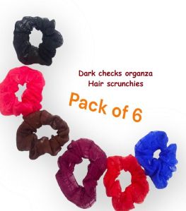 Dark Checks Organza Hair Scrunchies-RB-114-Dark
