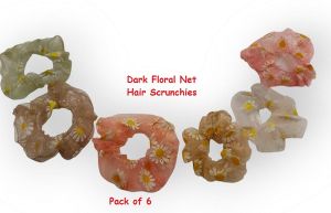 Dark Floral Net Hair Scrunchies-HB-100-D