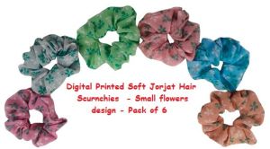 Digital Printed Soft Georgette Hair Scrunchies RB-69-Small Flowers