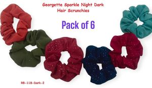 Georgette Sparkle Night Dark Hair Scrunchies-RB-118-D02