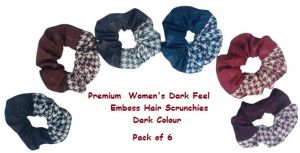 Premium Women\'s Dark Feel Emboss Hair Scrunchies RB-175-D