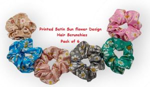 Printed Satin Sun flower Design Hair Scrunchies-RB-109-sun flower