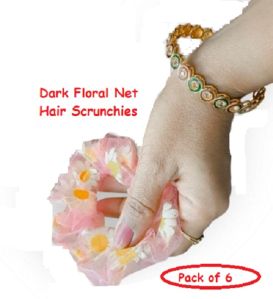 Dark Floral Net Hair Scrunchies-HB-100-D