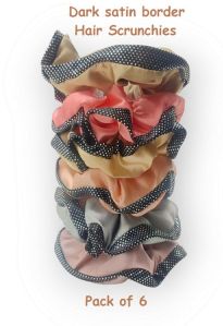 Dark Satin Border Hair Scrunchies-RB-103-Dark