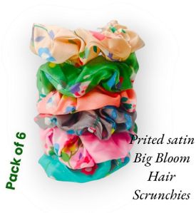 Printed Satin Big Bloom Hair Scrunchie-RB-109-Big flower