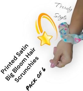 Printed Satin Big Bloom Hair Scrunchie-RB-109-Big flower