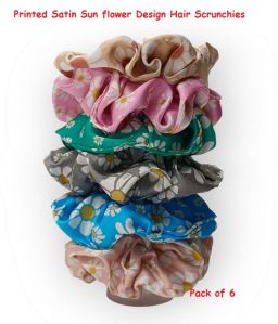 Printed Satin Sun flower Design Hair Scrunchies-RB-109-sun flower
